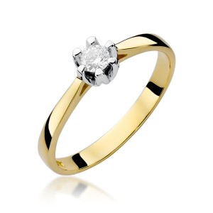 Złoty pierścionek zaręczynowy brylant 0,12ct Klasyka