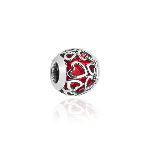Srebrna zawieszka wisiorek Charms serca koralik czerwony Z126-925-C marko