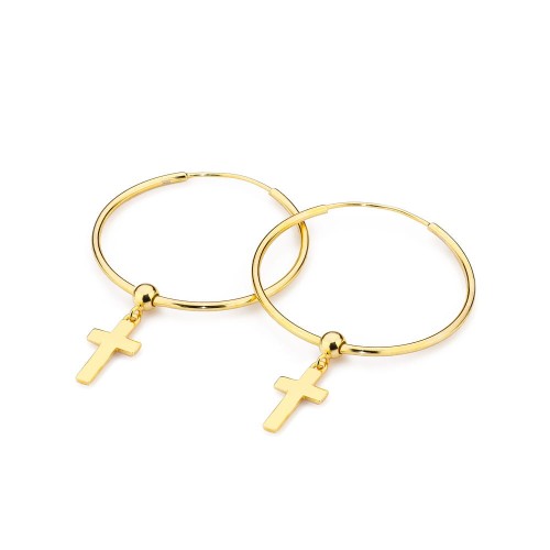 Pozłacane kolczyki koła 3,5cm kreolki zawieszki krzyże Supreni K254-925-Z marko