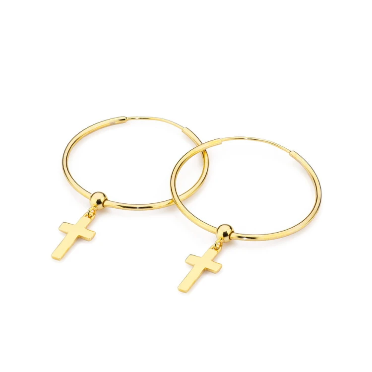 Pozłacane kolczyki koła 3,5cm kreolki zawieszki krzyże Supreni K254-925-Z marko