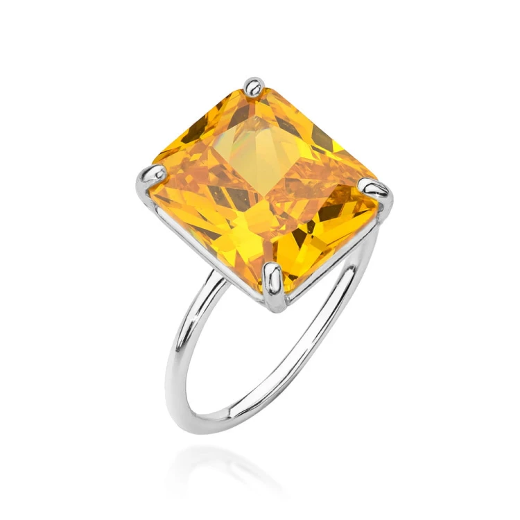 Srebrny pierścionek z dużą cyrkonią żółty kryształek Krystaliczna
