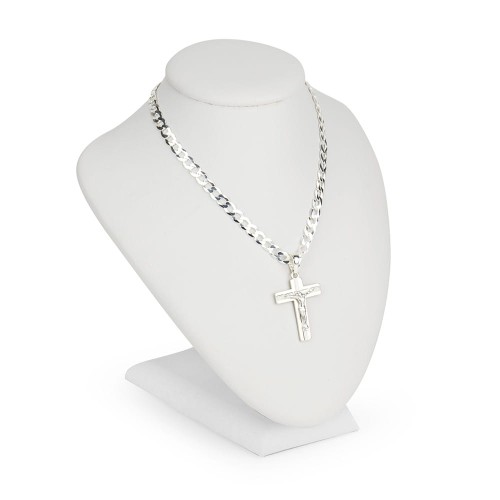 Srebrny nacinany krzyżyk z Jezusem z łańcuszkiem pancerka