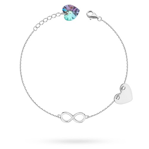 Bransoletka srebrna serce grawer infinity kryształ Swarovskiego vitrail light BG311-925-VL