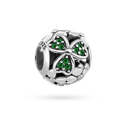 Srebrna zawieszka wisiorek koralik zielone cyrkonie kwiatek koniczynka Charms Z554-925-Z marko