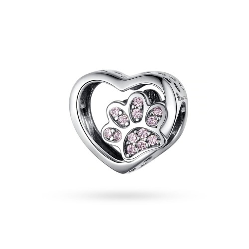 Srebrna zawieszka łapa serce różowe cyrkonie Charms Z548-925-R marko