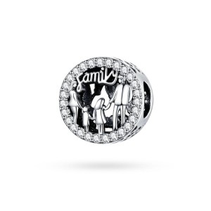 Srebrna zawieszka rodzina family cyrkonie Charms