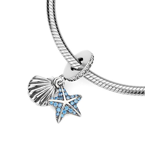Srebrna zawieszka wisiorek muszelka rozgwiazda niebieskie cyrkonie Charms Z544-925-N marko