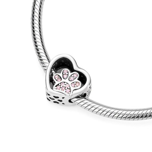 Srebrna zawieszka łapa serce różowe cyrkonie Charms Z548-925-R marko