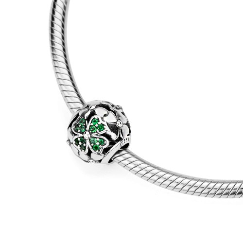 Srebrna zawieszka wisiorek koralik zielone cyrkonie kwiatek koniczynka Charms Z554-925-Z marko