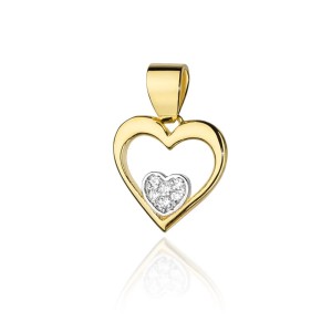 Złota zawieszka serce w sercu z brylantami 0,05ct