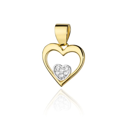 Złota zawieszka serce w sercu z brylantami 0,05ct