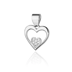 Zawieszka z białego złota serce w sercu z brylantami 0,05ct