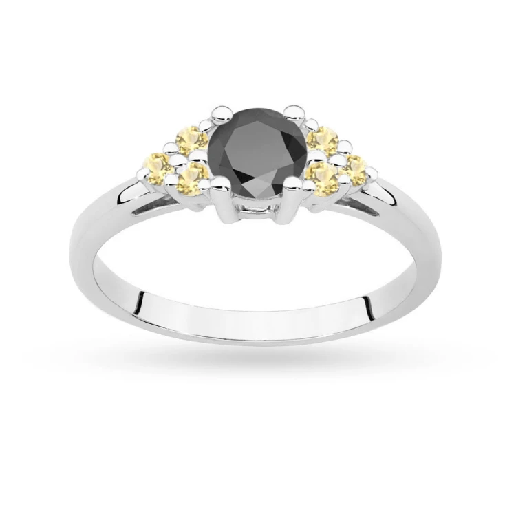 Pierścionek z białego złota z czarnym brylantem i brązowymi brylantami Elita P127-B585-CB0.50NB marko