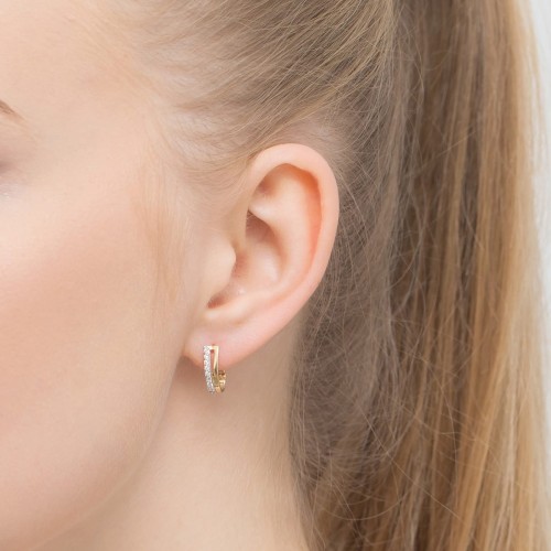 Złote kolczyki z cyrkoniami dwa paski Soledo