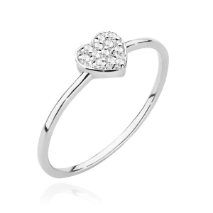 Pierścionek z białego złota serce  wysadzane brylantami 0.10ct Od serca