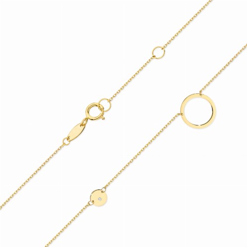Złoty naszyjnik celebrytka koła z brylantem Jeso NB009-585-B0.005 marko