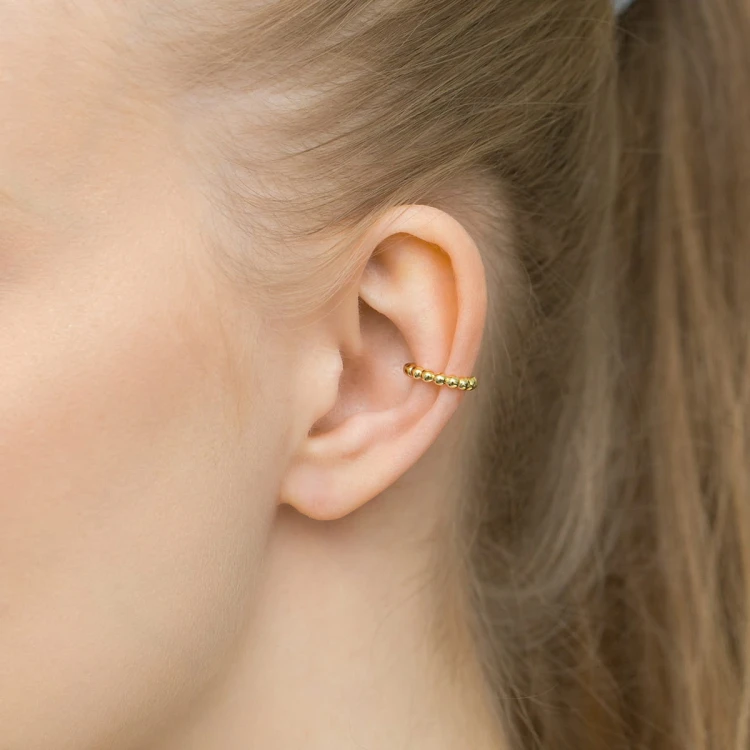 Pozłacany kolczyk kółko nausznica nakładka fake piercing kuleczki K1114-925-Z marko