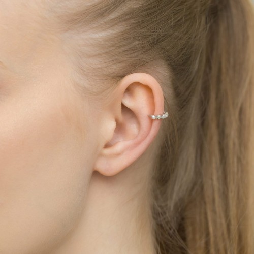 Srebrny kolczyk kółko nausznica nakładka fake piercing z perełkami