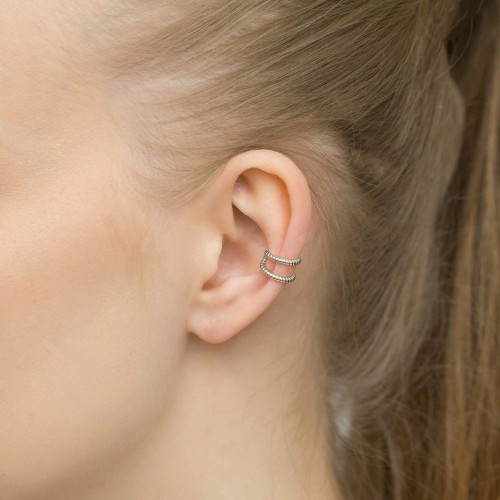Srebrny kolczyk podwójne kółko nausznica nakładka fake piercing K1176-925-S marko