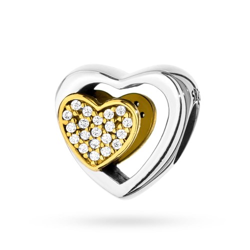 Srebrna zawieszka wisiorek Charms dwa serca cyrkonie Z586-925-ZS marko