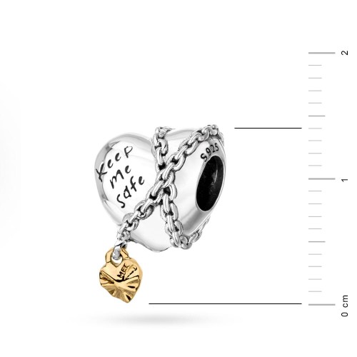 Srebrna zawieszka wisiorek Charms serce łańcuszek Keep me safe