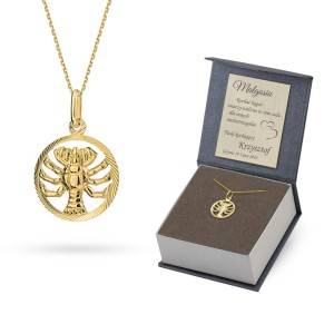 Złoty wisiorek zdobiona zawieszka na łańcuszku naszyjnik Rak Zodiak