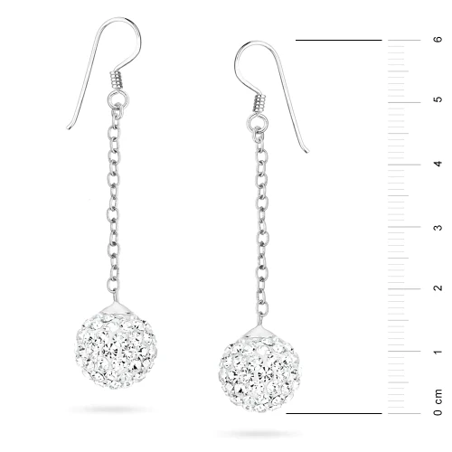 Srebrne kolczyki wiszące błyszczące kule shamballa Swarovski 12mm Soledo