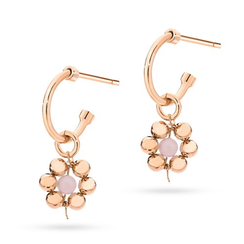 Srebrne kolczyki różowe rose gold koła z zawieszką kwiatki różowe koraliki Kleur MARKO