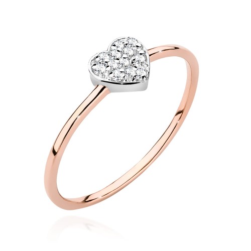 Pierścionek z różowego złota serce wysadzane brylantami 0.10ct Od serca P065-R585-B0.10 marko