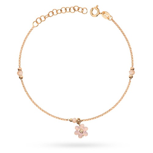 Bransoletka różowe srebro rose gold na kostkę kwiatki koraliki róż Kleur BN067-925-RR marko