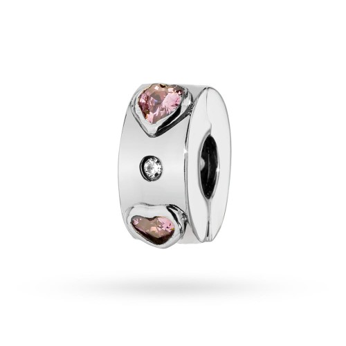 Srebrna zawieszka wisiorek koralik z różowymi sercami stoper Charms Z603-925-R marko