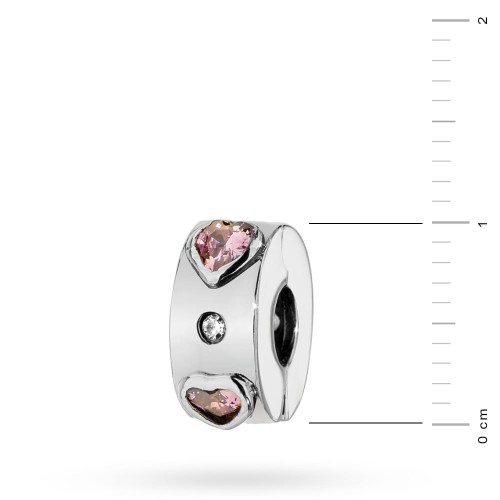 Srebrna zawieszka wisiorek koralik z różowymi sercami stoper Charms Z603-925-R marko