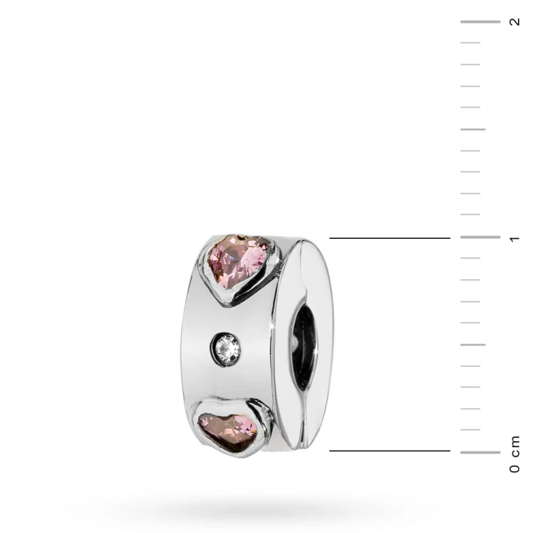 Srebrna zawieszka wisiorek koralik z różowymi sercami stoper Charms Z603-925-R marko