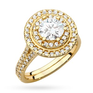 Okazały złoty pierścionek brylant 1,00ct i 92 kamienie boczne Dynastia