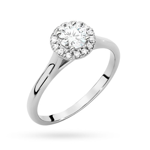 Pierścionek z białego złota Halo Ring brylant 0,40ct i kamienie boczne Dynastia