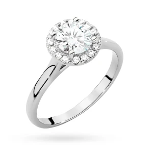 Pierścionek z białego złota Halo Ring brylant 0,70ct i kamienie boczne Dynastia