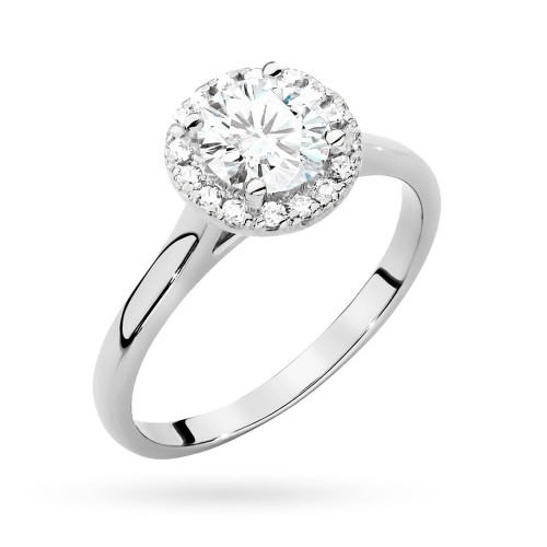 Pierścionek z białego złota Halo Ring brylant 0,70ct i kamienie boczne Dynastia