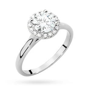 Pierścionek z białego złota Halo Ring brylant 1,00ct i kamienie boczne Dynastia