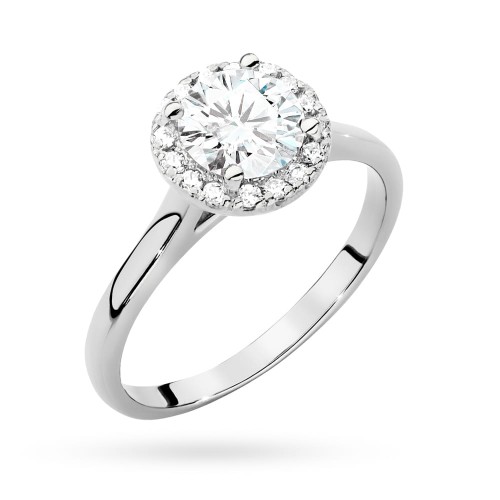 Pierścionek z białego złota Halo Ring brylant 1,00ct i kamienie boczne Dynastia