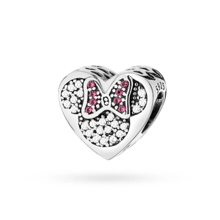 Srebrna zawieszka Charms myszka z cyrkoniami i różową kokardką Z620-925 marko