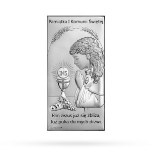 Obrazek na pamiątkę I Komunii Św. z dziewczynką, prostokątny