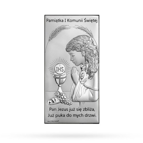 Obrazek na pamiątkę I Komunii Św. z dziewczynką, prostokątny