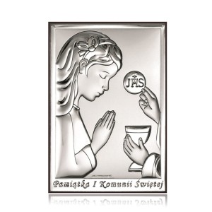 Obrazek na pamiątkę I Komunii Św. z dziewczynką, prostokątny