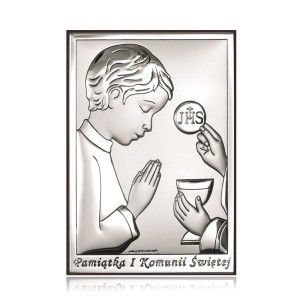 Obrazek na pamiątkę I Komunii Św. z chłopczykiem, prostokątny