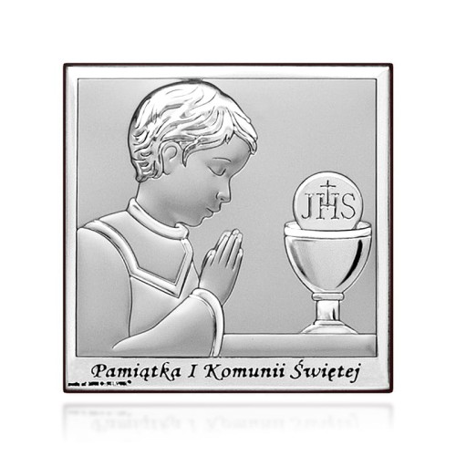 Obrazek na pamiątkę I Komunii Św. z chłopczykiem, kwadratowy