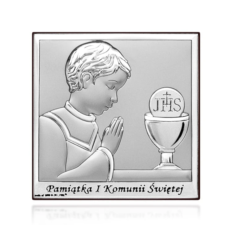 Obrazek na pamiątkę I Komunii Św. z chłopczykiem, kwadratowy
