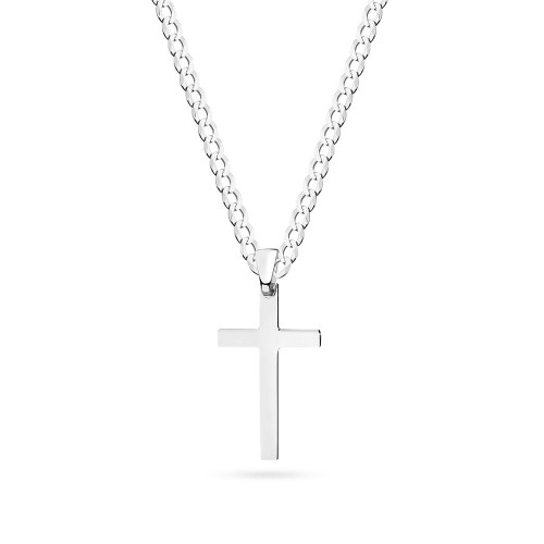 Srebrny komplet klasyczny gładki krzyżyk na łańcuszku pancerka D403-925-S-L048 marko