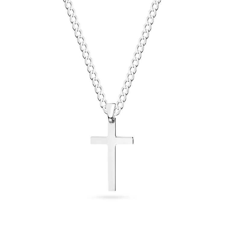 Srebrny komplet klasyczny gładki krzyżyk na łańcuszku pancerka D403-925-S-L048 marko