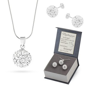 Komplet biżuterii srebrnej shamballa Swarovski kolczyki zawieszka łańcuszek