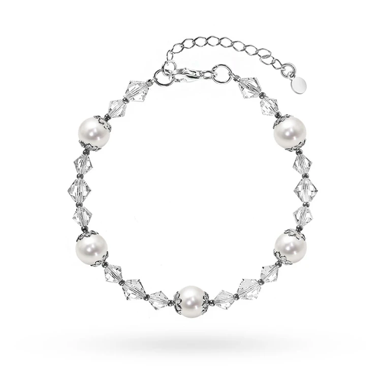 Bransoletka na ślub Swarovski białe perły i kryształy BW018 marko